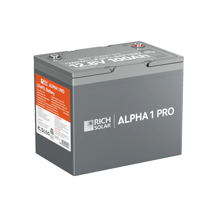 Rich Solar ALPHA 1 PRO | 12V 100Ah LiFePO4 Battery | Premium 12V Lithium Battery for Off-Grid, RVs, Boats | 7,000 Lifetime Cycles | 10-Year Warranty | UL1973 Certified