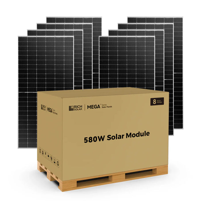 Rich Solar MEGA 580 BIFACIAL | 580 Watt Bifacial Solar Panel | Premium Grid-tie or Off-grid Solar Panel for Residential, Commercial, Agriculture | 25-Year Output Warranty | UL Certified