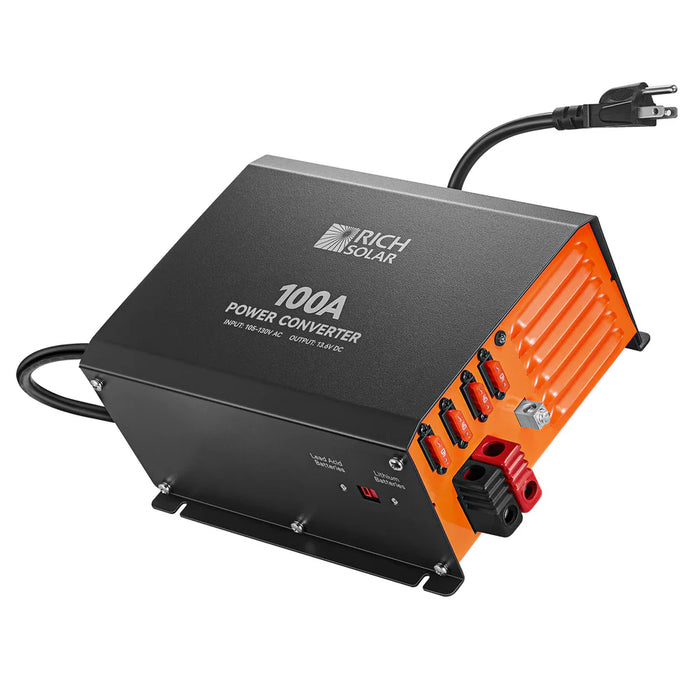 Rich Solar100 Amp Power Converter | 100A 120V Battery Charger | Overload, Overheat, Reverse Polarity Protection | Plug and Play
