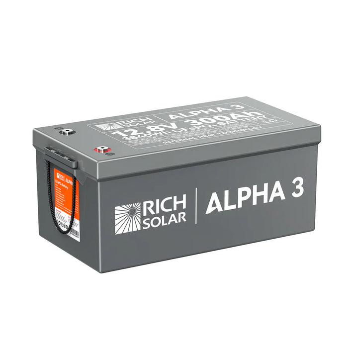 Rich Solar ALPHA 3 | 12V 300Ah LiFePO4 Battery | 12V Lithium Battery for RVs, Cabins, Off-Grid | 5,000 Lifetime Cycles | Internal Heat Technology | Bluetooth