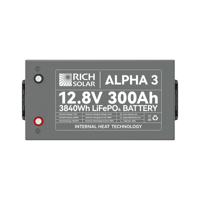 Rich Solar ALPHA 3 | 12V 300Ah LiFePO4 Battery | 12V Lithium Battery for RVs, Cabins, Off-Grid | 5,000 Lifetime Cycles | Internal Heat Technology | Bluetooth