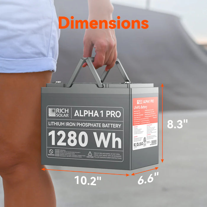Rich Solar ALPHA 1 PRO | 12V 100Ah LiFePO4 Battery | Premium 12V Lithium Battery for Off-Grid, RVs, Boats | 7,000 Lifetime Cycles | 10-Year Warranty | UL1973 Certified