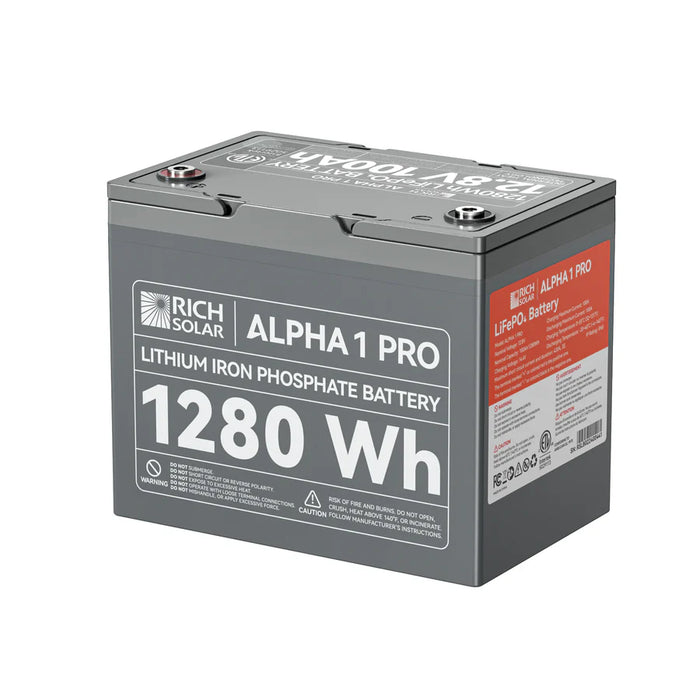 Rich Solar ALPHA 1 PRO | 12V 100Ah LiFePO4 Battery | Premium 12V Lithium Battery for Off-Grid, RVs, Boats | 7,000 Lifetime Cycles | 10-Year Warranty | UL1973 Certified