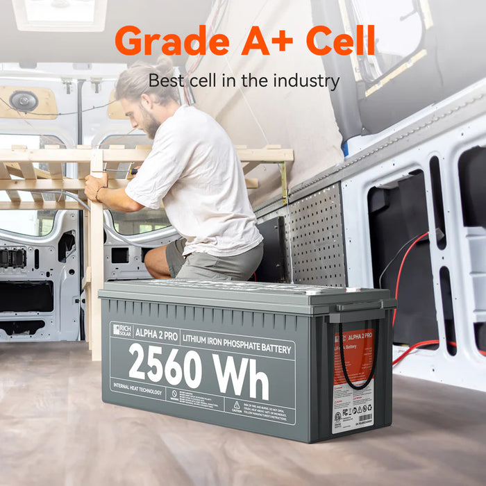 Rich Solar ALPHA 2 PRO | 12V 200Ah LiFePO4 Battery | Premium 12V Lithium Battery for RVs, Cabins, Tiny Homes | 7,000 Lifetime Cycles | 10 Year Warranty | UL1973 Certified