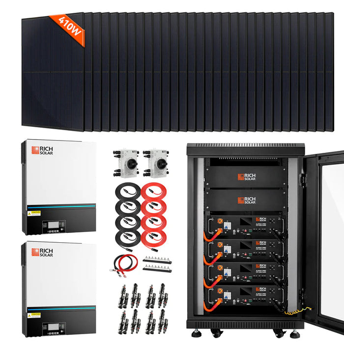 Rich Solar Complete Off-Grid Solar Kit | 30 x MEGA 410 | 13,000W 120/240V Output | 48VDC Rich Solar