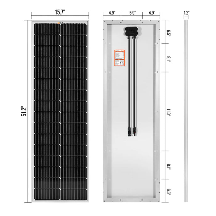 Rich Solar MEGA 100 SLIM | 100 Watt Slim Solar Panel | Compact 12V Off-Grid Narrow Solar Panel for Campers, Overlanders, Boats | 25-Year Output Warranty | UL Certified