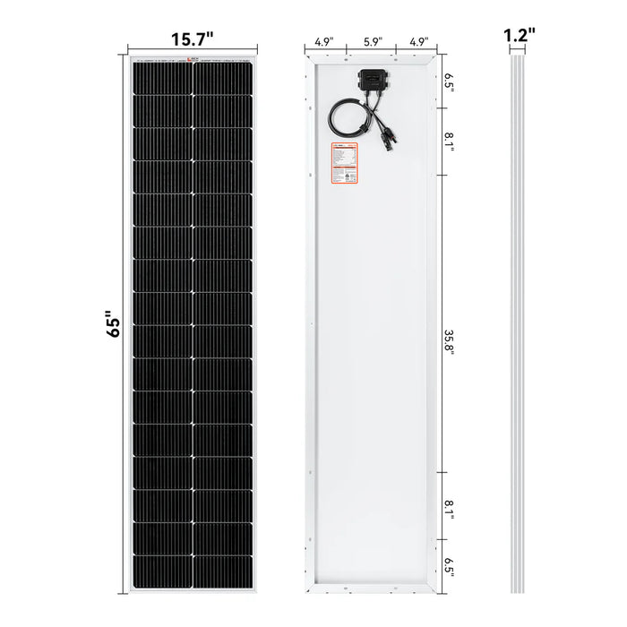 Rich Solar MEGA 130 SLIM | 130 Watt Slim Solar Panel | Compact 12V Narrow Panel for Vans, Campers, Boats | UL Certified BACKORDER