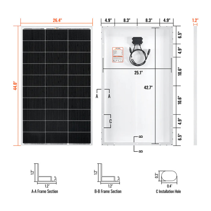 Rich Solar MEGA 150 | 150 Watt Solar Panel | Lightweight 12V Off-Grid Solar Panel for RVs, Cabins, Boats | 25-Year Output Warranty | UL Certified