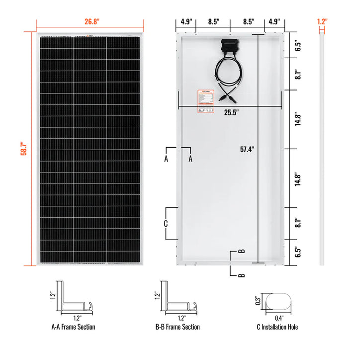 Rich Solar MEGA 200 PRO | 200 Watt 24 Volt Solar Panel | Premium 24V Off-Grid Solar Panel for RVs, Trailers, Cabins | 25-Year Output Warranty | UL Certified