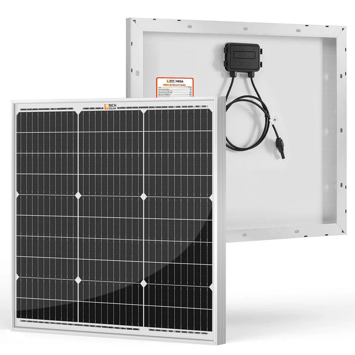 Rich SolarMEGA 50 | 50 Watt Solar Panel | Compact 12V Off-Grid Solar Panel for Boats, Vans, Trailers | 25-Year Output Warranty | UL Certified