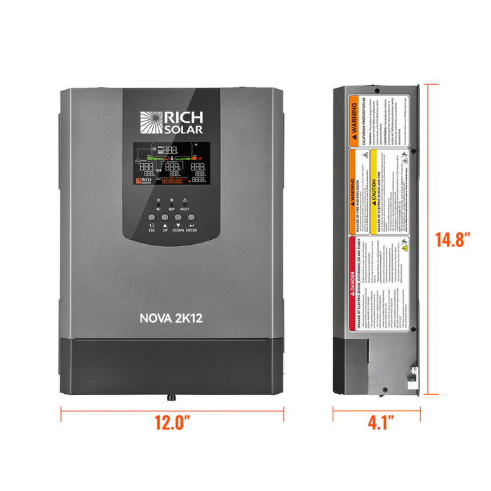 Rich Solar NOVA 2K12 | 2000W 12V Pure Sine Wave Inverter with Built-in Transfer Switch | UL458 Certified for RVs, Campers, Trailers, Vans