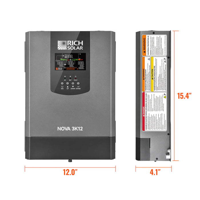 Rich Solar NOVA 3K12 | 3000W 12V Pure Sine Wave Inverter with Built-in Transfer Switch | UL458 Certified for RVs, Campers, Trailers, Vans