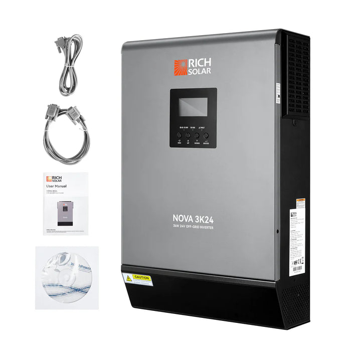 Rich Solar NOVA MAX 3K | 3000 Watt (3kW) 24 Volt Off-Grid Hybrid Solar Inverter | Powerful 3000W 24V Hybrid Inverter for RVs, Trailers, Campers, Vans, Trucks, Overlanders, Boats | #1 Ranked 24V Hybrid Inverter