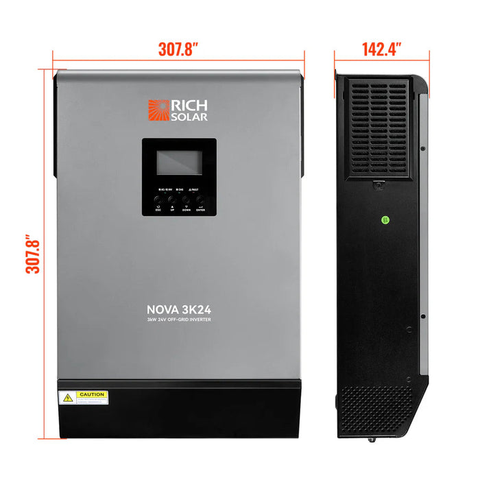 Rich Solar NOVA MAX 3K | 3000 Watt (3kW) 24 Volt Off-Grid Hybrid Solar Inverter | Powerful 3000W 24V Hybrid Inverter for RVs, Trailers, Campers, Vans, Trucks, Overlanders, Boats | #1 Ranked 24V Hybrid Inverter Rich Solar