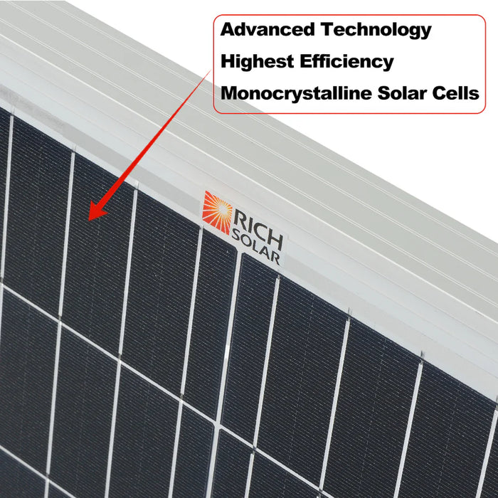 Rich Solar MEGA 200 PRO | 200 Watt 24 Volt Solar Panel | Premium 24V Off-Grid Solar Panel for RVs, Trailers, Cabins | 25-Year Output Warranty | UL Certified