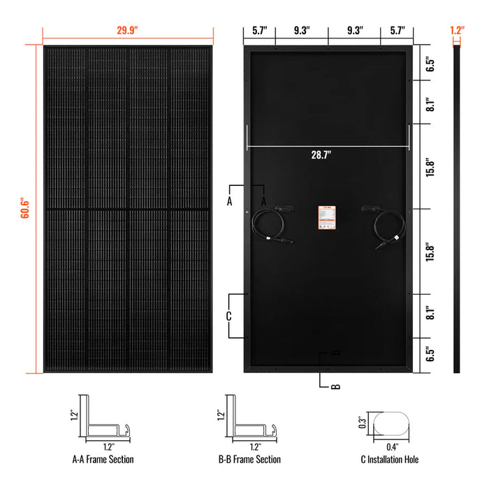 Rich Solar MEGA 250 PRO | 250 Watt 24 Volt Solar Panel | Premium 24V Off-Grid Solar Panel for Campers, Tiny Homes, Cabins | 25-Year Output Warranty | UL Certified