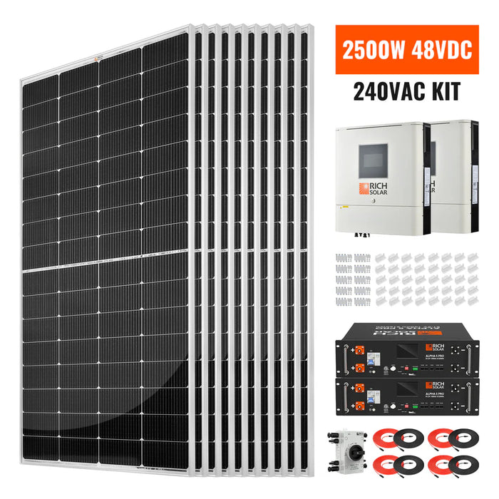 Rich Solar 2500W 48VDC-240VAC Solar Kit / 2x NOVA 6500S 48V Off-grid Solar Inverter