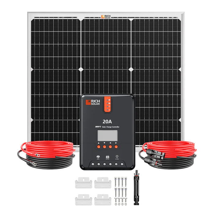 Rich Solar 50 Watt Solar Kit | Includes 50W Solar Panel + 20A MPPT Solar Controller + Wires and Brackets | DIY Complete Solar Kit without Batteries