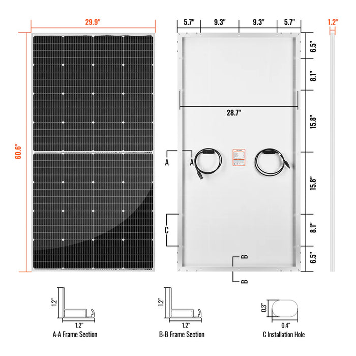 Rich Solar MEGA 250 PRO | 250 Watt 24 Volt Solar Panel | Premium 24V Off-Grid Solar Panel for Campers, Tiny Homes, Cabins | 25-Year Output Warranty | UL Certified